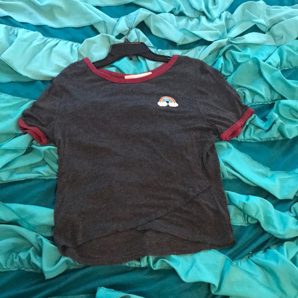 burgundy and gray rainbow shirt